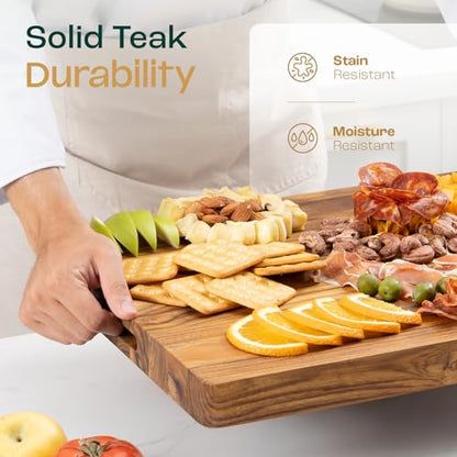Yes4All Durable Teak Cutting Boards for Kitchen,[16.5''L x 13''W x 1.5”Thick] Medium Edge Grain Cutting Board, Pre Oiled Wood Cutting Boards, Thick Chopping Board w/Juice Grooves and Easy Grip Handle - size: 16.9"L x 13"W, style: Teak