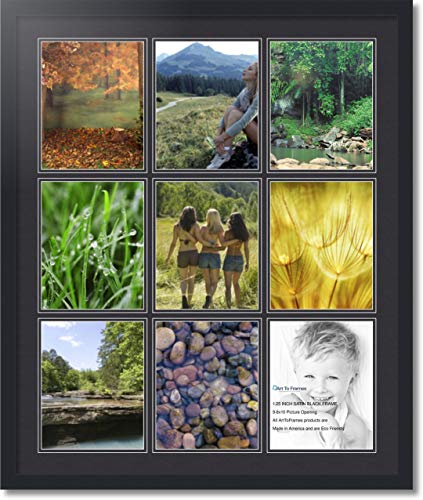 ArtToFrames Collage Photo Frame Double Mat with 9-8x10 Openings with Satin Black Frame and Black mat. - color: Black, size: 9 - 8x10