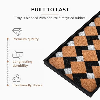 Anji Mountain Rubber Boot/Shoe Tray with Coir, Fits 3 Pair (34.5"" Wide), Tan and Black Chevron Insert (AMB0BT3F-011) - color: Tan and Black Chevron Insert, size: 34" x 14" x 1.5"