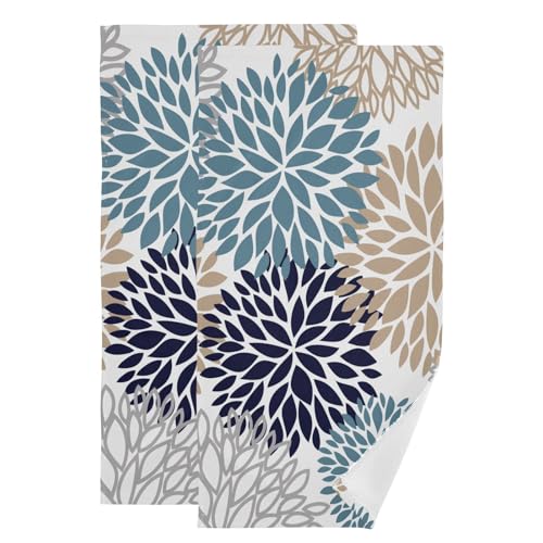 Blue Black and Brown Flower Style Hand Towels for Bathroom Set of 2,Absorbent Boho Dahlia Floral Farmhouse Kitchen Towels 14"x28",Decorative Bathroom Towels for Bath,Face,Guest,Hair,Shower - color: Blue Black