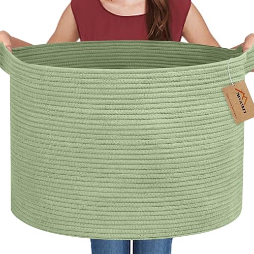 Extra Large Green Basket, 22" X 22" X 14" Woven Cotton Rope Baskets for Blankets, Nursery Laundry Basket, Cute Kids Toy Storage Bin, Green Living Room Bedroom Decor Baskets for Organizing - color: Green, size: 22"x22"x14"