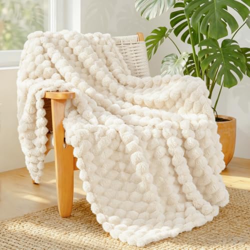 Whale Flotilla Soft 3D Jacquard Fleece Throw Blanket for Couch & Bed, Ivory | Super Cozy Lightweight Plush Fluffy Throw, Luxury Decorative All‑Season Couch Cover Blanket for Sofa & Office Chair, 50"x60" - color: Ivory, size: Throw(50x60 Inch)
