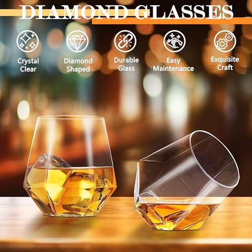 Diamond Whiskey Decanter Set, Diamond Decanter Set with 4 Glasses 4 Whiskey Stones, Decanter Whiskey Set Gifts for Men