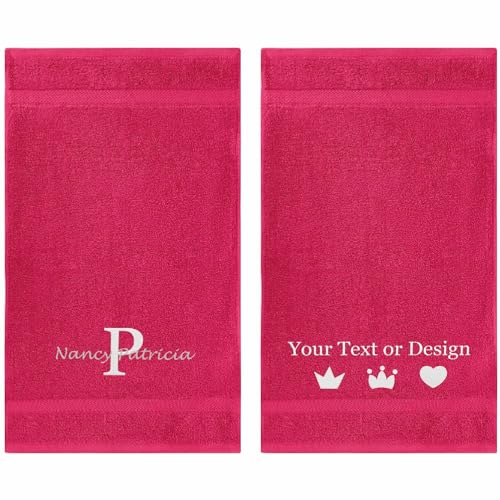 Personalized Passion Towels Set with Embroidered Name, Monogram - 2 Pack Highly Absorbent & Super Soft Turkish Cotton Hand Towels for Spa, Gym, Pool & Hotels - 16"x27" - Hot Pink - color: Hot Pink, size: 2 Pack Hand Towels (16"x27")