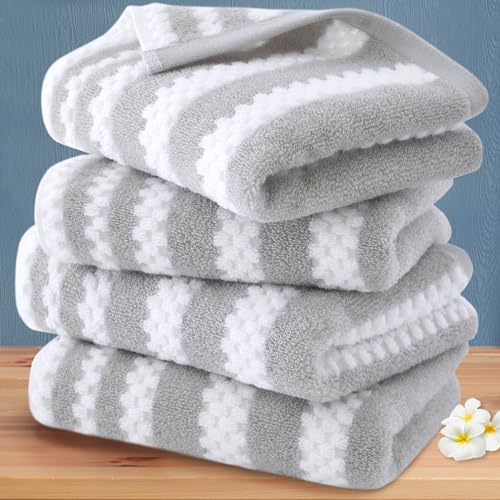 VOOVA & MOVAS Bathroom Hand Towels, 4PC 16"x27" - 100% Cotton | Soft | Quick Dry | Absorb | Lightweight, Waffle Striped Bathroom Hand Towels Decorative Set, Gray and White Towel Gift Set - color: Grey and White, size: 4 PC Hand Towel Set