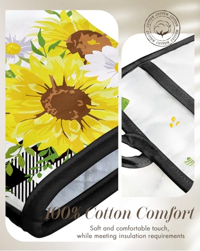 Miss Adola Cotton Oven Mitts and Pot Holders Sets, Sunny Bloom | Heat-resistant up to 350°F, Pure Cotton, Quilted Contact Surface, Stylish Design, with Hanging Loop, Ready to Gift Package - color: Sunny Bloom