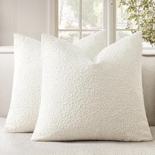 Pack of 2 Decorative Boucle Throw Pillow Covers Textured Square Pillowcaes Accent Solid Cozy Soft Cushion Covers Home Decor for Sofa Couch Living Room Bed,18x18 Inch White - color: White, size: 18" x 18" (Pack of 2)