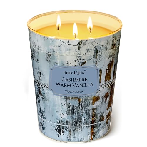 HomeLights Scented Candles for Women & Men, 34oz Candle Jars Aromatherapy 3-Wick Candle, Ideal for Industrial Chic Home Decor and Gifts, Cashmere Warm Vanilla - color: Cashmere Warm Vanilla, size: 34oz 3-wick