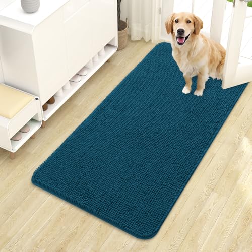 OLANLY Dog Door Mat for Muddy Paws 44x24, Super Absorbent Chenille Mud Mat | Atlantic Blue, Absorbs Moisture and Dirt, Non-Slip Machine Washable Doormat, Quick-Dry Indoor Entryway Floor Carpet for Dogs - color: Atlantic Blue, size: 44" X 24"