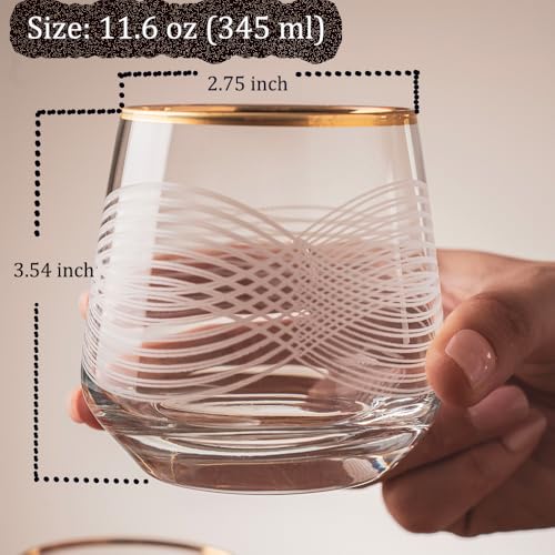 Gold Rim Cocktail Wine Whiskey Drinking Glasses Set of 6 Glassware Rimmed Trim Crystal Cups Juice Water Drinkware Drinks Bar Fancy Party Wedding (Gold3) - color: Gold3