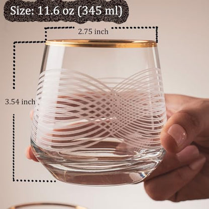 Gold Rim Cocktail Wine Whiskey Drinking Glasses Set of 6 Glassware Rimmed Trim Crystal Cups Juice Water Drinkware Drinks Bar Fancy Party Wedding (Gold3) - color: Gold3
