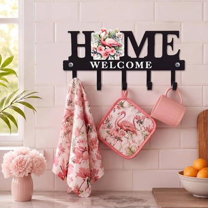 Key Holder Wall Mount Pink Flamingo Metal Key Hooks Organizer with 5 Hooks Rustic Farmhouse Welcome Home Wall Hook Tropical Boho Decor for Entryway Bathroom Living Room 9.8 Inch - style: Pink Flamingo