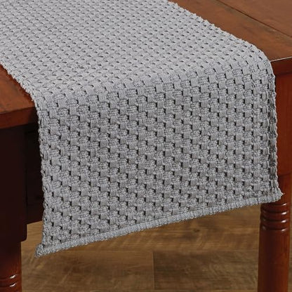 Park Designs Chadwick Table Runner 13" x 36", Mist | Hand-Loomed Yarn | Honeycomb Weave | Light Blue | Farmhouse Decor - color: Mist