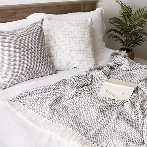 DII Modern Zig Zag Throw Blanket Woven Cotton, Hand-Knotted 2.5" Fringe, 50x60, Gray - color: Gray, size: 50x60"