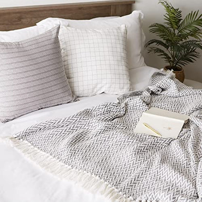 DII Modern Zig Zag Throw Blanket Woven Cotton, Hand-Knotted 2.5" Fringe, 50x60, Gray - color: Gray, size: 50x60"
