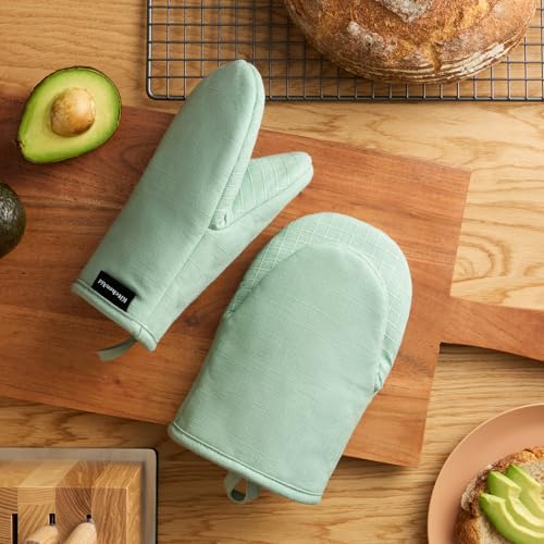 KITCHENAID Gourmet Series Gridlines Mini Oven Mitts 2-Pack Set, Heat Resistant up to 600°F, Soft Silicone Grip, Magnetic Cuff, Pistachio Green, 5.5"x9" - color: Pistachio Green