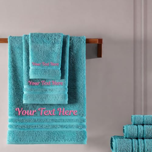 Hawmam Linen Personalized Towels - Customized Turkish Cotton Towel Set, Monogrammed Towels with Initials, Name & Embroidery, Idea for Weddings, Bridal Showers, Anniversaries, for Couples,Water Green - color: Green Water