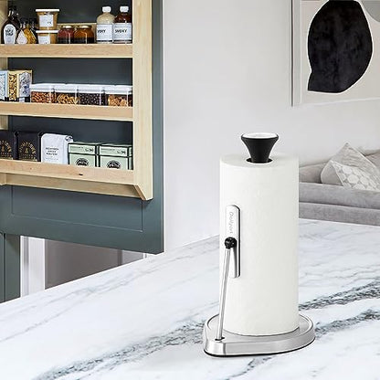 Dailyart Paper Towel Holder Stand for One Hand Tear with Tension Arm - color: Silver and Black