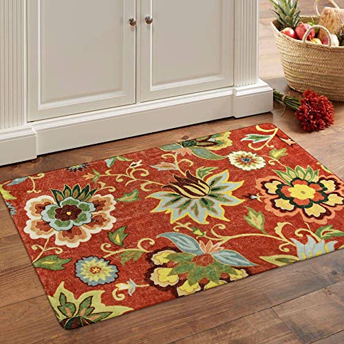Lahome Red Kitchen Rugs - 2'x3' Small Entryway Rug Washable Kitchen Mat, Non Slip Area Rug Throw Modern Floral Rugs Door Mat for Bathroom Bedroom - color: 2-coral, size: 2' X 3' (Rectangular)