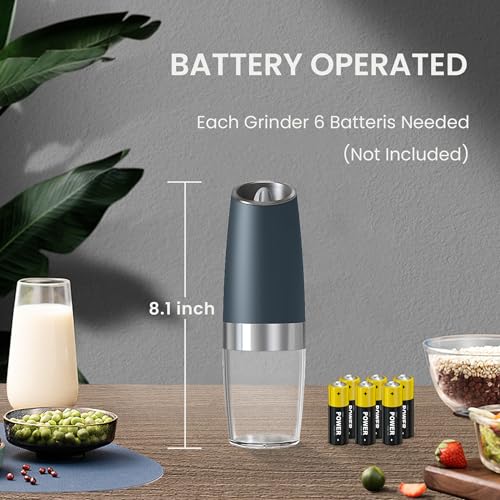 Battery Operated Salt And Pepper Grinder Set 2 Pack (Grey) | Gravity-Activated Automatic Grinder With Led Light & Adjustable Coarseness, Each Uses 6 Aaa Batteries,Kitchen Daily Seasoning - color: Battery/2pcs/Grey
