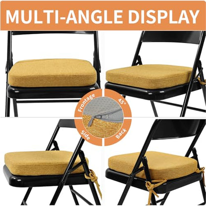SINOSSO Memory Foam Chair Cushion for Folding Chair 1 Pcs, Thickened 2" Square Kitchen Chair Pad with Ties, Indoor Non-Slip Dining Chair Seat Cushion (1 Piece, Yellow) - color: Yellow