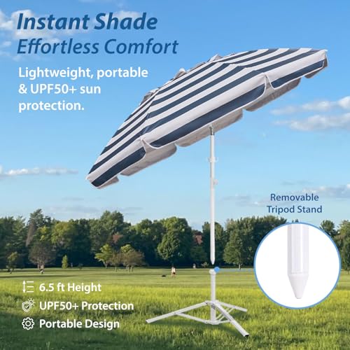 AMMSUN Shade Umbrella, Premium Portable Umbrella with Stand, 6.5ft Lightweight Free Standing Canopy for Sporting Games, Adjustable Instant Sun Protection and Easy to Carry, Stripe Blue - color: Stripe Blue