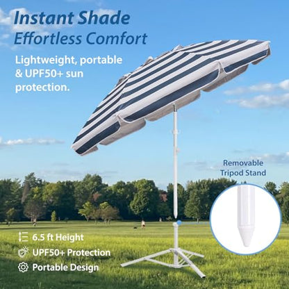 AMMSUN Shade Umbrella, Premium Portable Umbrella with Stand, 6.5ft Lightweight Free Standing Canopy for Sporting Games, Adjustable Instant Sun Protection and Easy to Carry, Stripe Blue - color: Stripe Blue