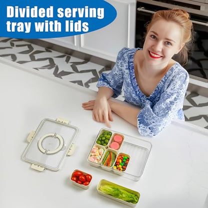 Bandesun Divided Serving Tray with Lid and Handle - Snackle Box Charcuterie Container for Portable Snack Platters - Ideal for Party and Entertaining - Clear Organizer for Candy, Fruits and Nuts - style: compartments Long 1pcs Small 6pcs