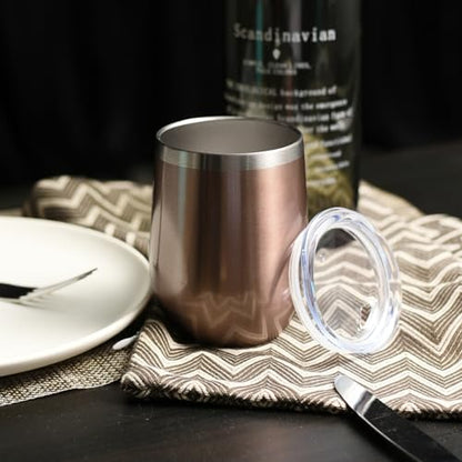 DOMICARE Stainless Steel Wine Tumbler Bulk with Lid, Personalized Rose Gold Insulated Tumblers Set, 12oz Travel Coffee Cups Pack of 4 - color: Rose Gold, size: 4 Count (Pack of 1)