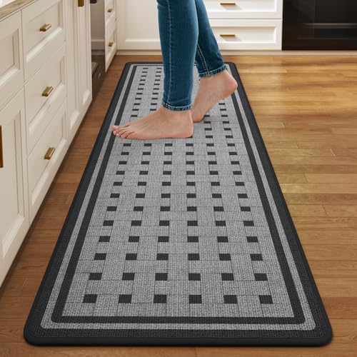 Kitchen Mats for Floor, Non Slip Kitchen Rugs, 17x59 Grey | Kitchen Runner Rugs Non Slip Washable, Absorbent Braided Kitchen Floor Mat, Sink Rug, Easy to Clean - color: C Streamlined Grey, size: 17''x59''