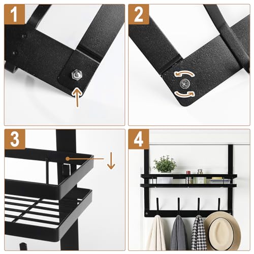 Over The Door Hooks Organizer,Coat Rack Over Door Storage Hanger | Back of Door Hanger Towel Rack with Basket for Kitchen,Bathroom,Bedroom,Black