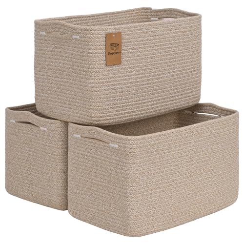 Baskets for Organizing,Storage Baskets,3 Pack Baskets for Shelfves,15"×10"×9" Woven Brown Basket,toy storage bins,bins for organization - color: Brown