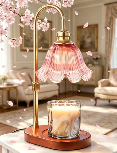 Candle Warmer Lamp with Timer, Christmas Decorations Indoor, Birthday Gifts for Women Mom, Warming Gifts for Office, Dorm, Apartment & New Home Decor - color: Cherry Blossom Pink