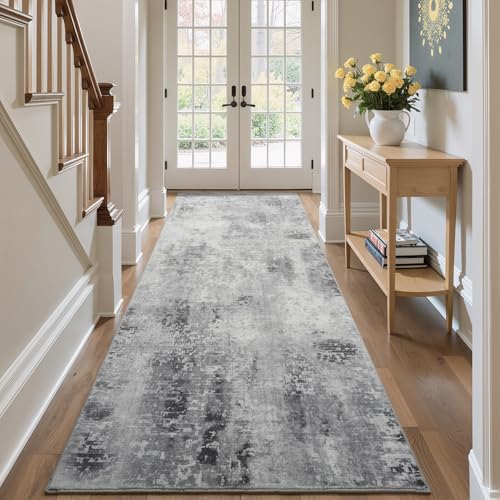 Kelarea Washable Runner Rug 2.6x8, Non-Slip Low Pile Abstract Grey | Water & Stain Resistant, Pet Friendly, Easy Clean, Ultra Soft, for Entrance, Kitchen, Bedroom, Hallways - color: Light Grey, size: 2'6" x 8' (Rectangular)