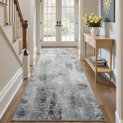 Kelarea Washable Runner Rug 2.6x8, Non-Slip Low Pile Abstract Grey | Water & Stain Resistant, Pet Friendly, Easy Clean, Ultra Soft, for Entrance, Kitchen, Bedroom, Hallways - color: Light Grey, size: 2'6" x 8' (Rectangular)