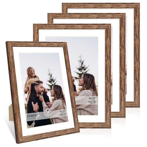 10x14 Picture Frame Set of 4, 10 x 14 Wood Photo Frames with Mat for 8x12 or 30x40cm Diamond Painting Art, Wooden Frame with Real Glass Cover for Wall and Tabletop Display,Rustic Brown - color: Rustic Brown, size: 10x14-4Pack