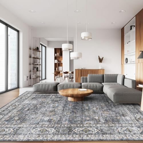 Rugcomf 8x10 Rug Washable Boho Soft Large Area Rug Non-Slip Faux Wool Vintage Rug for Living Room, Farmhouse, Dining Room, Indoor, Kids Playroom (Grey) - color: Grey, size: 8' x 10' (Rectangular)