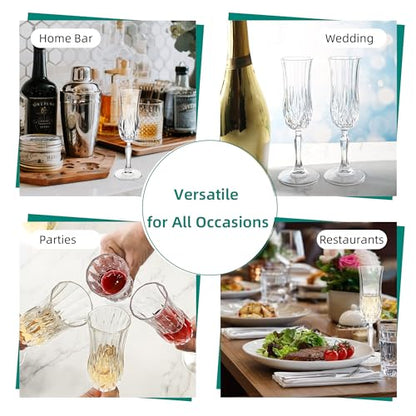 4.4Oz Vintage Champagne Glasses Set of 12 Crystal Dishwasher Safe | Elegant goblet glassware for wine, whiskey & liqueur — ideal for Valentine’s, weddings & anniversaries