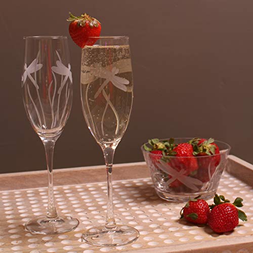 Rolf Glass Dragonfly Champagne Flute Glasses 8 ounce - Toasting Flute Glasses - Lead-Free Glass - Etched Flute Glasses – Proudly Made in the USA (Set of 4) - color: Champagne Flute 4 Set