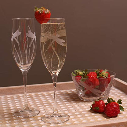 Rolf Glass Dragonfly Champagne Flute Glasses 8 ounce - Toasting Flute Glasses - Lead-Free Glass - Etched Flute Glasses – Proudly Made in the USA (Set of 4) - color: Champagne Flute 4 Set