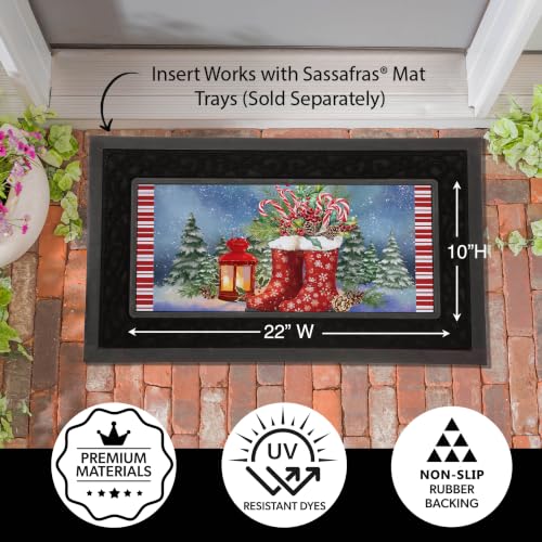 Evergreen Flag Holiday Christmas Sassafras Switch Mat 22" x 10", Interchangeable Front Door Mat Outdoor Entrance, Indoor Entryway Rug, Winter Sassafras Doormat Inserts (Winter Boots)