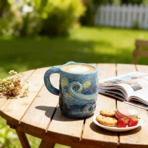 Ceramic Large Coffee Mug, 13oz 3D Handmade and Hand-painted Starry Sky Tea Cup