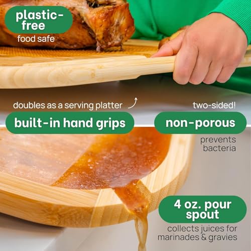 HUGE Organic Bamboo Extra Large Carving Board with Lifetime Replacements - 2XL Meat Cutting Board and Wooden Butcher Block with Pour Spout, Turkey Platter for Christmas Holiday Essentials - size: 24"L x 18"W