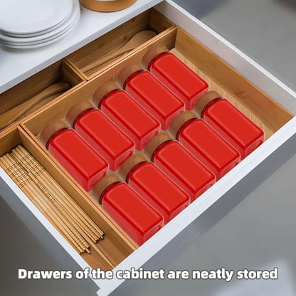 6Pcs 4 oz Square Glass Spice Jars with Label, Empty Spice Containers with Wooden Lids, Square Seasoning Containers and Supplement Set, Small Seasoning Bottles for Salt, Sugar, Pepper (Red) - color: Red