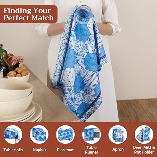 Maison d' Hermine Kitchen Towels Set of 3 Reusable 100% Cotton 27.50" x 20" | Cloth Tea Dish Towels Absorbent with Hanging Loop for Kitchen Dining Party Wedding Hotel Home Spring Summer - Summer Blues - color: 039 - Summer Blues