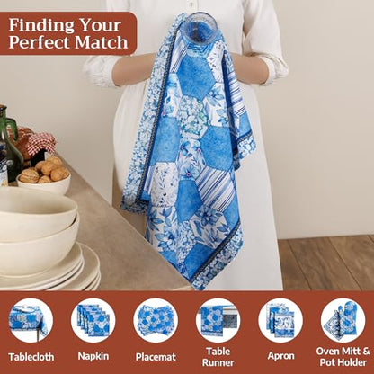 Maison d' Hermine Kitchen Towels Set of 3 Reusable 100% Cotton 27.50" x 20" | Cloth Tea Dish Towels Absorbent with Hanging Loop for Kitchen Dining Party Wedding Hotel Home Spring Summer - Summer Blues - color: 039 - Summer Blues