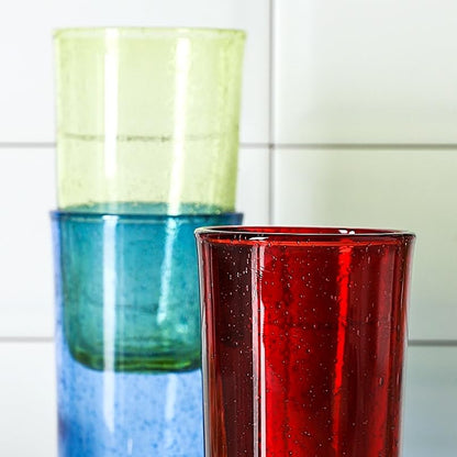 Hand Blown Glass Tumblers, Colored Bubble Water Glasses, 8 Oz, Set of 4