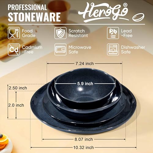 Herogo 18pcs Stoneware Dinnerware Sets for 6, Irregular Handmade Dinner Plates and Bowls, Kitchen Dining Dish Dishware Set, Microwave & Dishwasher Safe,Starry Blue - color: Starry Blue, size: 6 Set (18pcs)