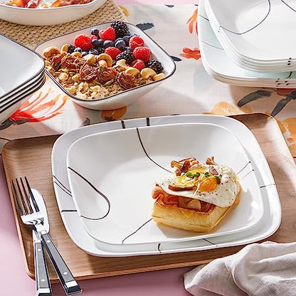 Corelle Vitrelle 6-Piece Salad Plate Set, Triple Layer Glass and Chip Resistant, Lightweight Square 8-1/2-Inch Plates Set, Simple Lines - size: 8.5" Lunch Plates
