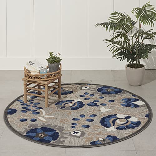 Nourison Home Aloha Natural Blue 5'3" x Round Area Rug - Easy Clean, Non Shedding, Bed Room, Living Room, Dining Room, Kitchen (5' x Round) - color: Natural Blue, size: 5'3" (Round)